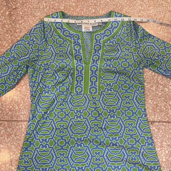 Gretchen Scott Womens V Neck Tunic Top Blouse Size Shrimp (XXS) Green Blue - Picture 3 of 9